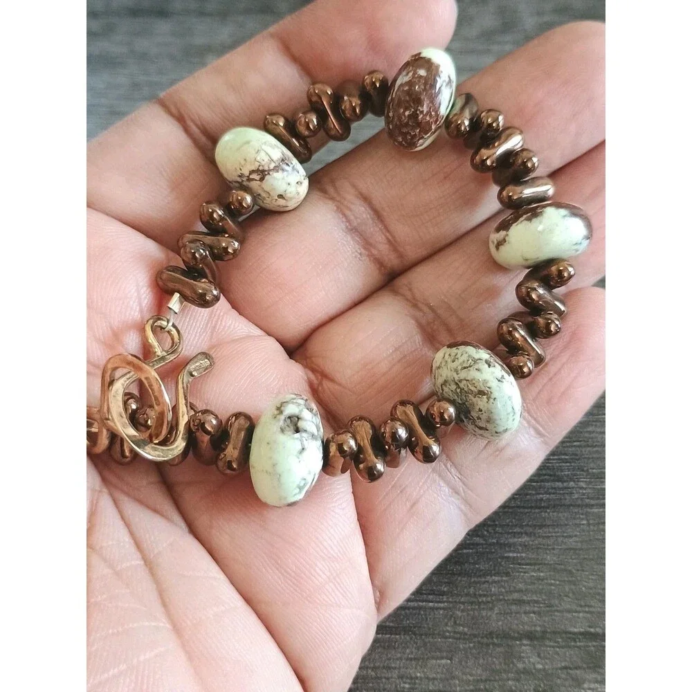 Lemon Chrysoprase Copper Tone Sterling Silver Necklace Bracelet Earrings Vintage
